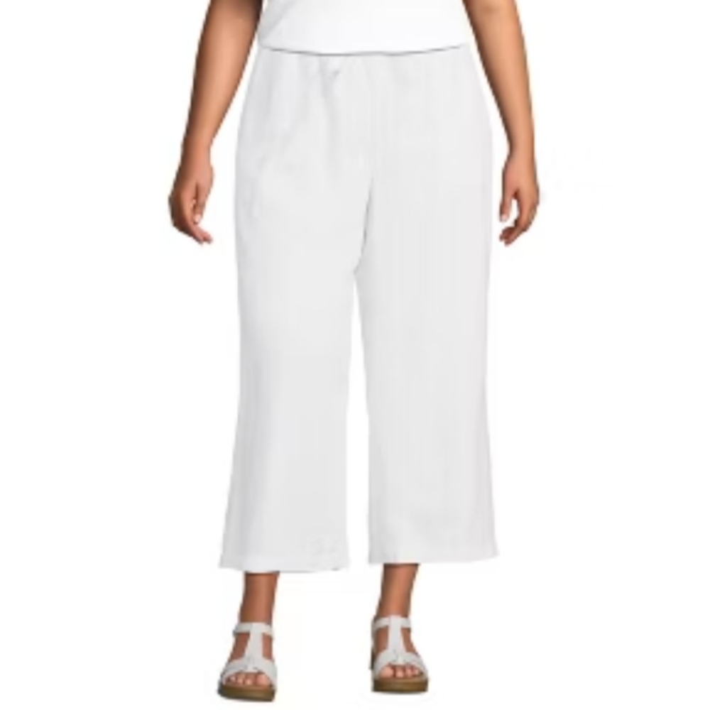 Lands' End White Linen Pants Crop Drawstring